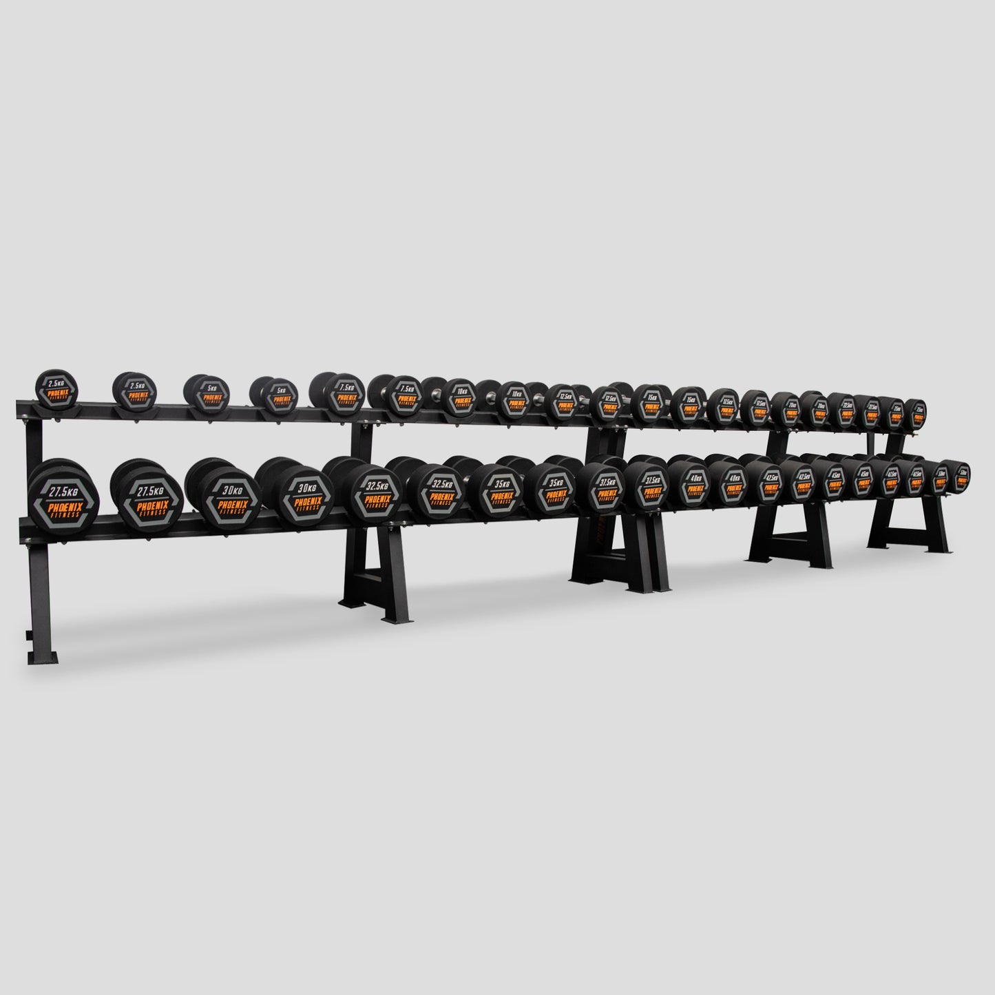 Complete Rubber Dumbbell Set 2.5 - 50kg with Dumbbell Rack