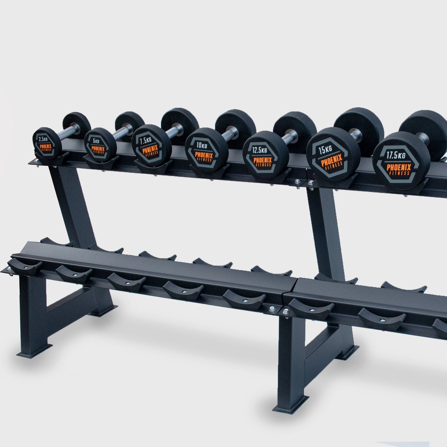 Complete Rubber Dumbbell Set 2.5 - 50kg with Dumbbell Rack